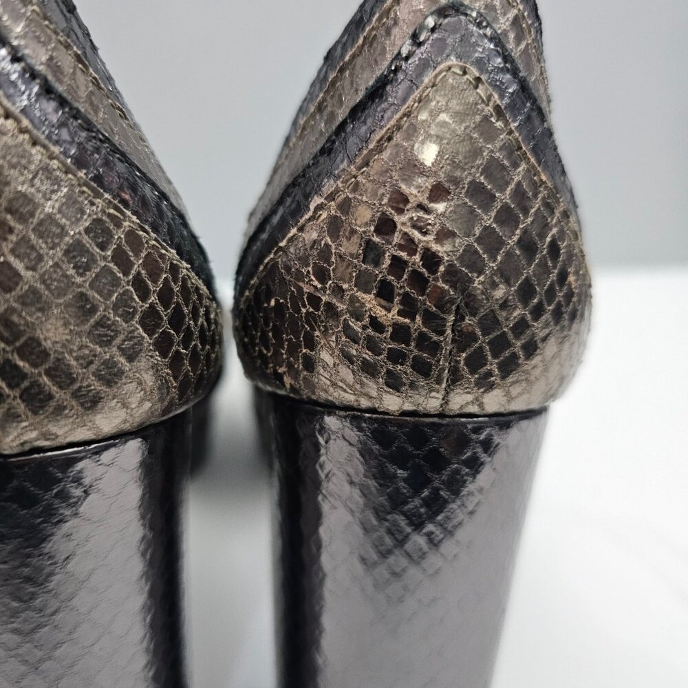 AllSaints Tia Platform Heel Sandal Womens 10 Metallic Bronze Gold Gray Embossed - Picture 12 of 16